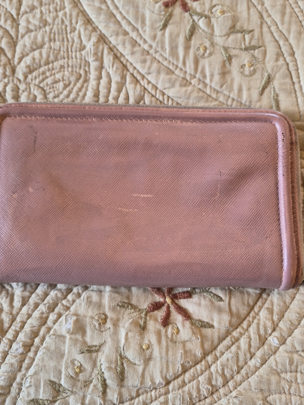 Prada Rose Pink Saffiano Zip Wallet with Gold Logo - Picture 8 of 8